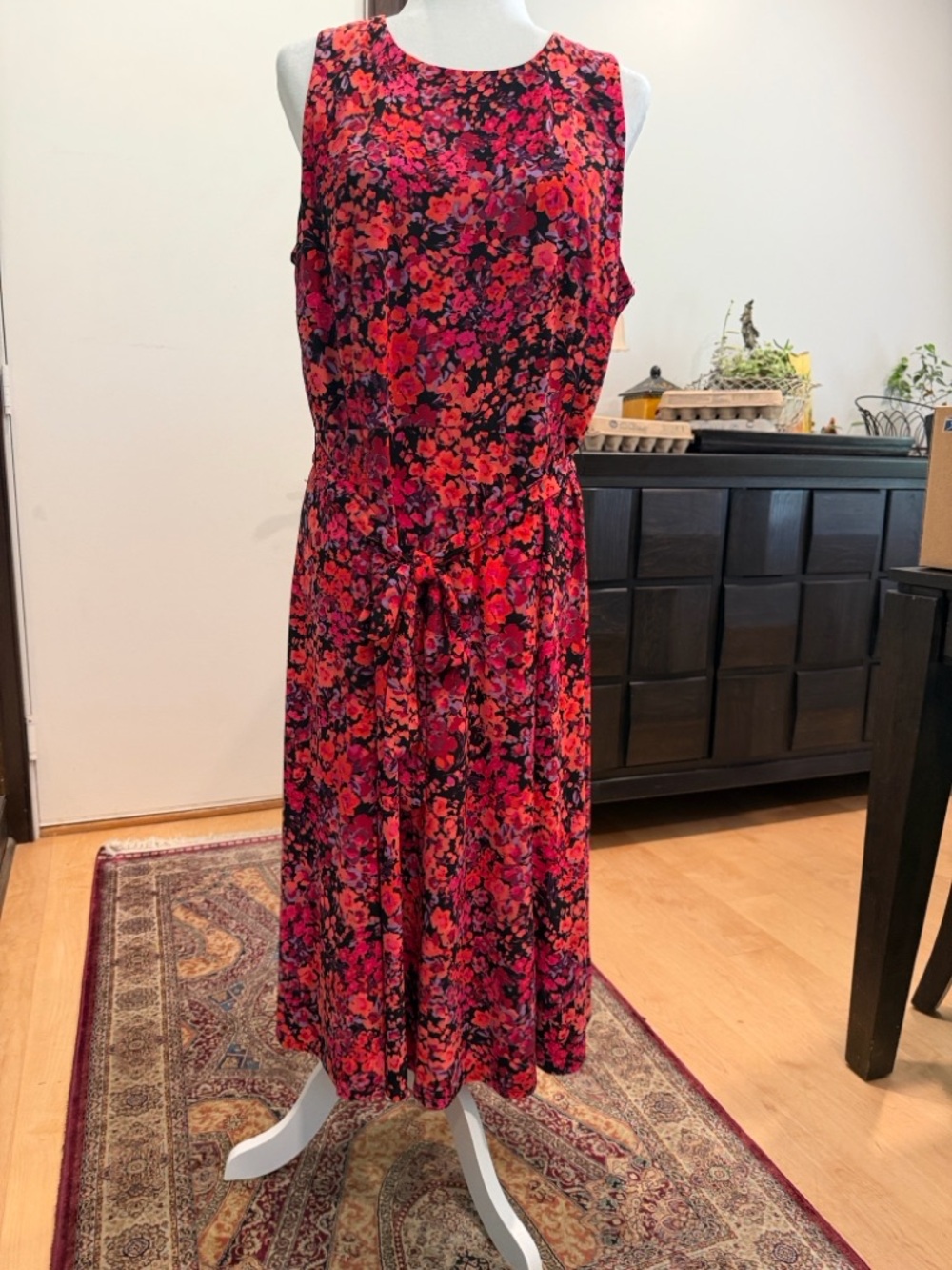 Anne Klein Red and Pink Floral Midi Dress